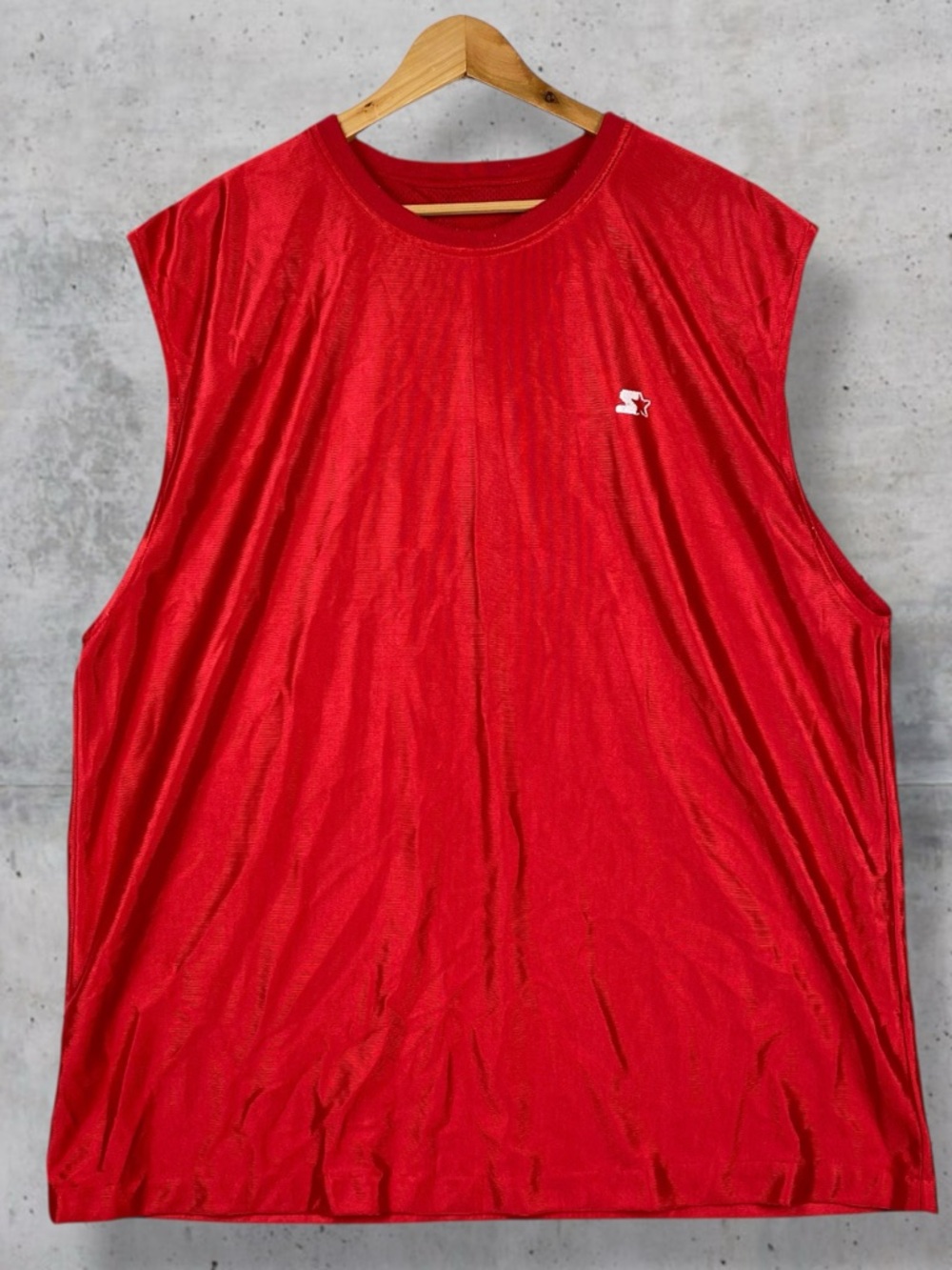 STARTER 90s VTG Sleeveless Mesh Reversible Basketball Warmup Jersey Solid Red XL